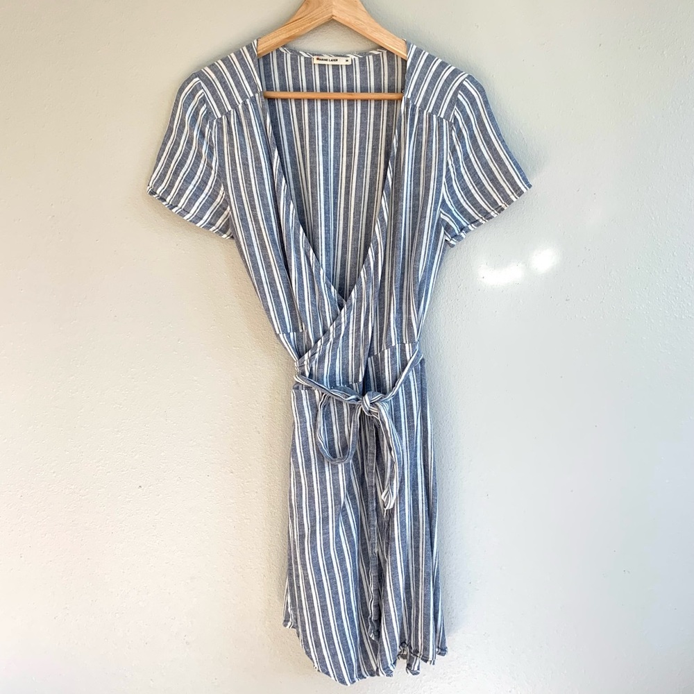 Marine Layer Frances Wrap Dress in Blue Stripe